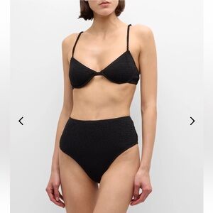 TOTEME Smocked Half Cup Bikini Top Black Textured - size Medium